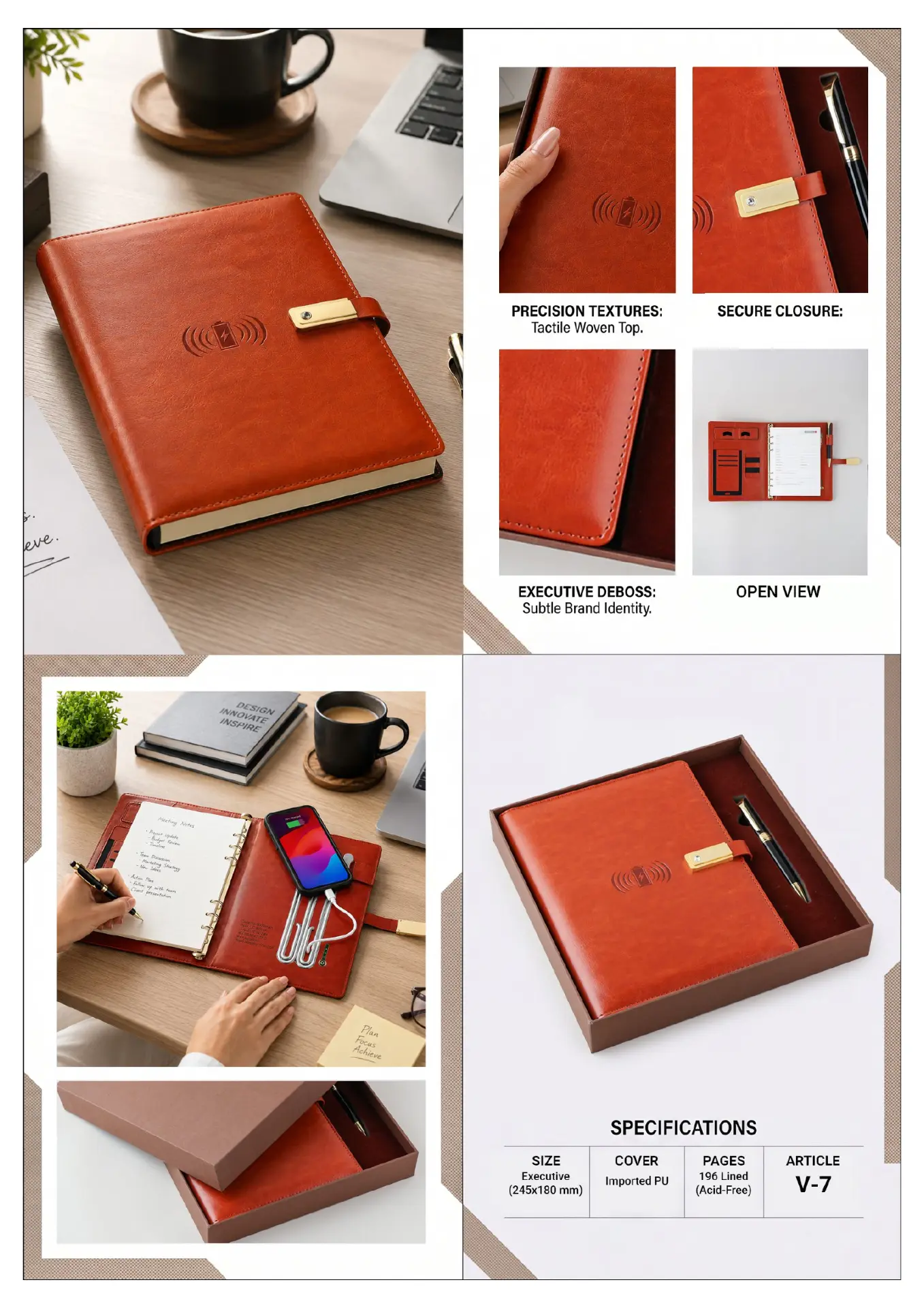 V-7: Red Stud Clasp Power Bank Diary, interior views and catalogue specifications